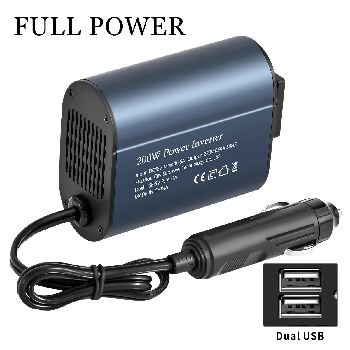 DC 12V to AC 220V 50HZ Portable Car Power Inverter Charger Converter 200W Adapter Auto accessories with dual usbs port