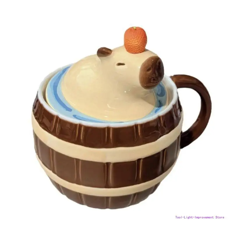 

C63E Ceramic Mug Capybara Bucket Cup Porcelain Coffee Cups Christmas Gift