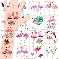 15 Sheets Pink Flamingo Temporary Tattoos Long Lasting Waterproof Colorful Cartoon Designs for Birthday Parties Summer Vacations