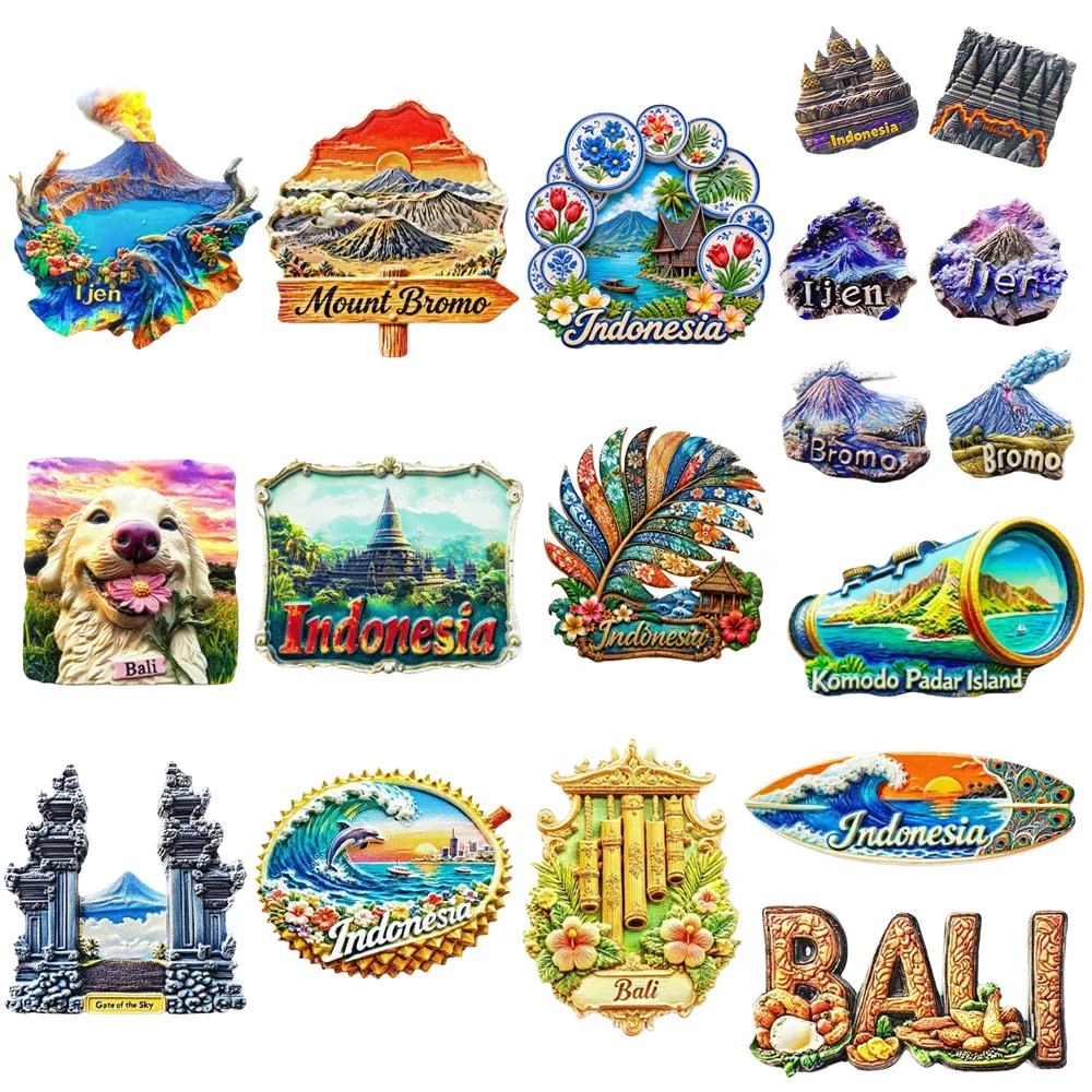 Asia  Indonesia Bali Ijen Mount Biomo Etc 3D Fridge Magnets Tourism Souvenir Refrigerator Magnets Sticker