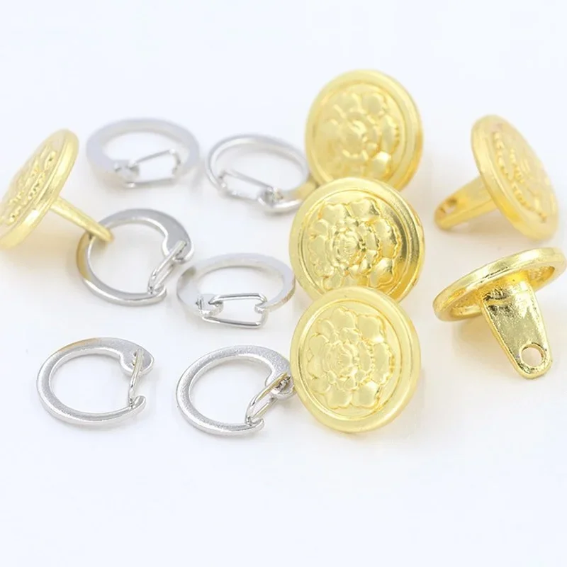 5pcs/bag Round Golden Metal Buttons Decorative Buttons for Work Clothes Shirts Four-button Epaulettes Management Screw Buttons