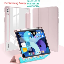 Detachable Magnetic Transparent Case for Samsung Galaxy Tab S8 Ultra S7 Plus FE A8 A7 S6 Lite Tab A 8.0 with Pencil Holder Cover