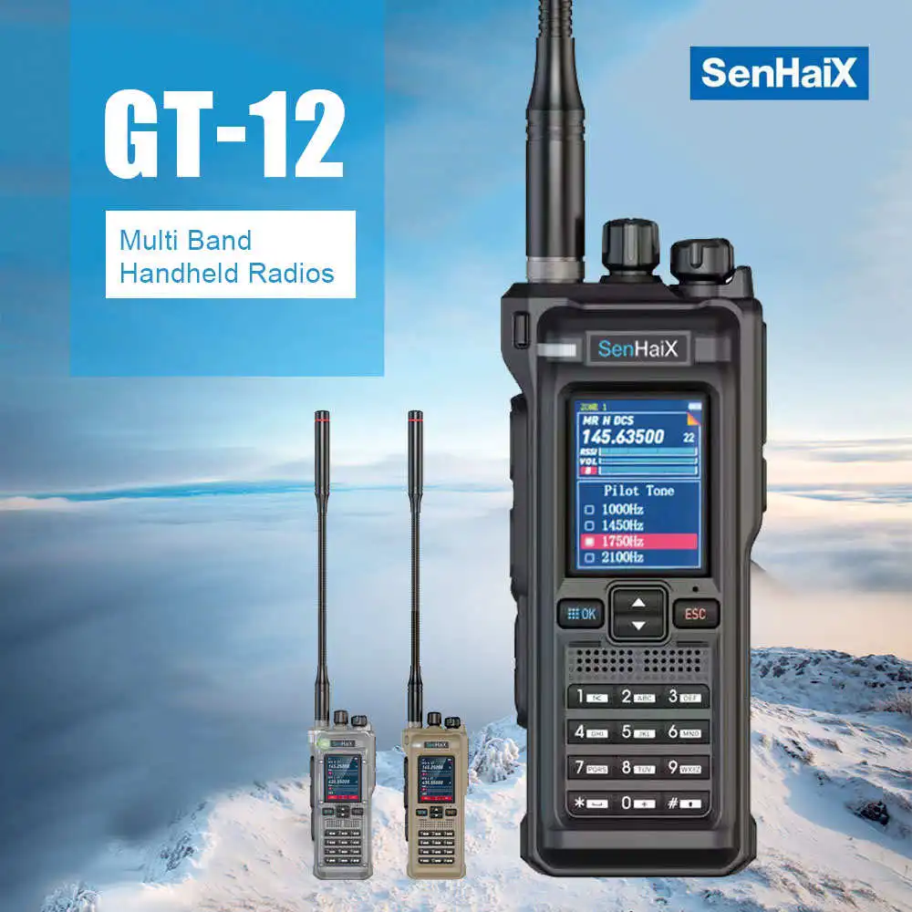 ANYSECU GT-12 FM AM UHF VHF Multi Band Handheld Radios 10W DTMF Walkie Talkie with Bluetooth Programming Function