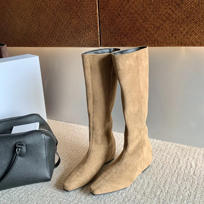 

Retro Women's Shoes Exquisite Self Cultivation Knight Boots for Woman Fashion Square Head Flat Boots Designer Shoes Botas Mujer