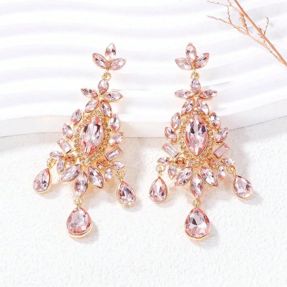 Fashion Rhinestone Statement Drop Dangle Earrings Large Colorful Crystal Chandelier Earrings for Women Bridal Wedding Party Prom