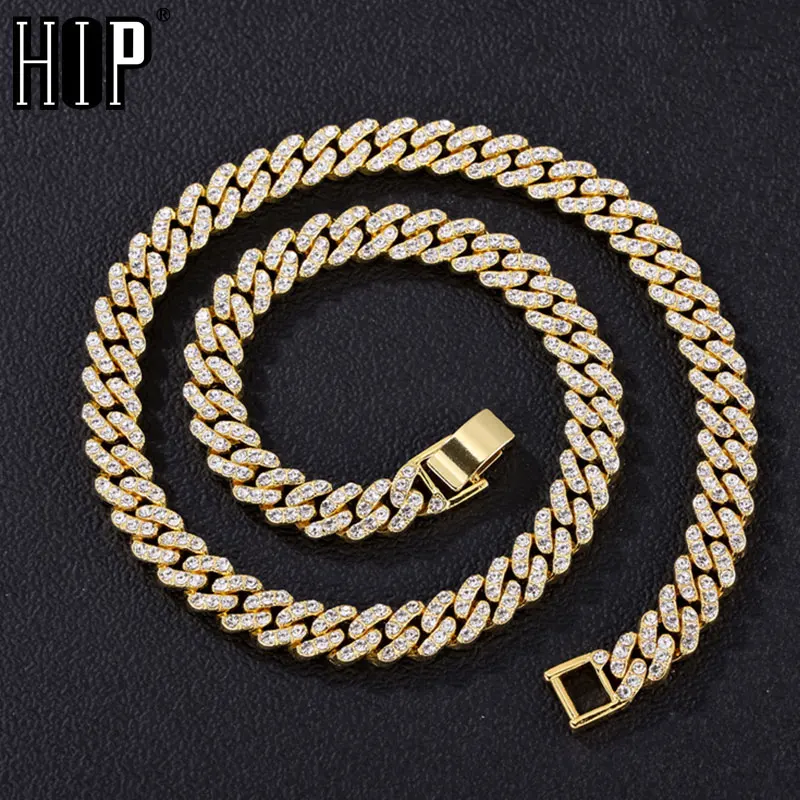 

Hip Hop AAA Bling 9MM Miami Cuban Chain Iced Out Zircon Paved Necklaces For Men Women Jewelry