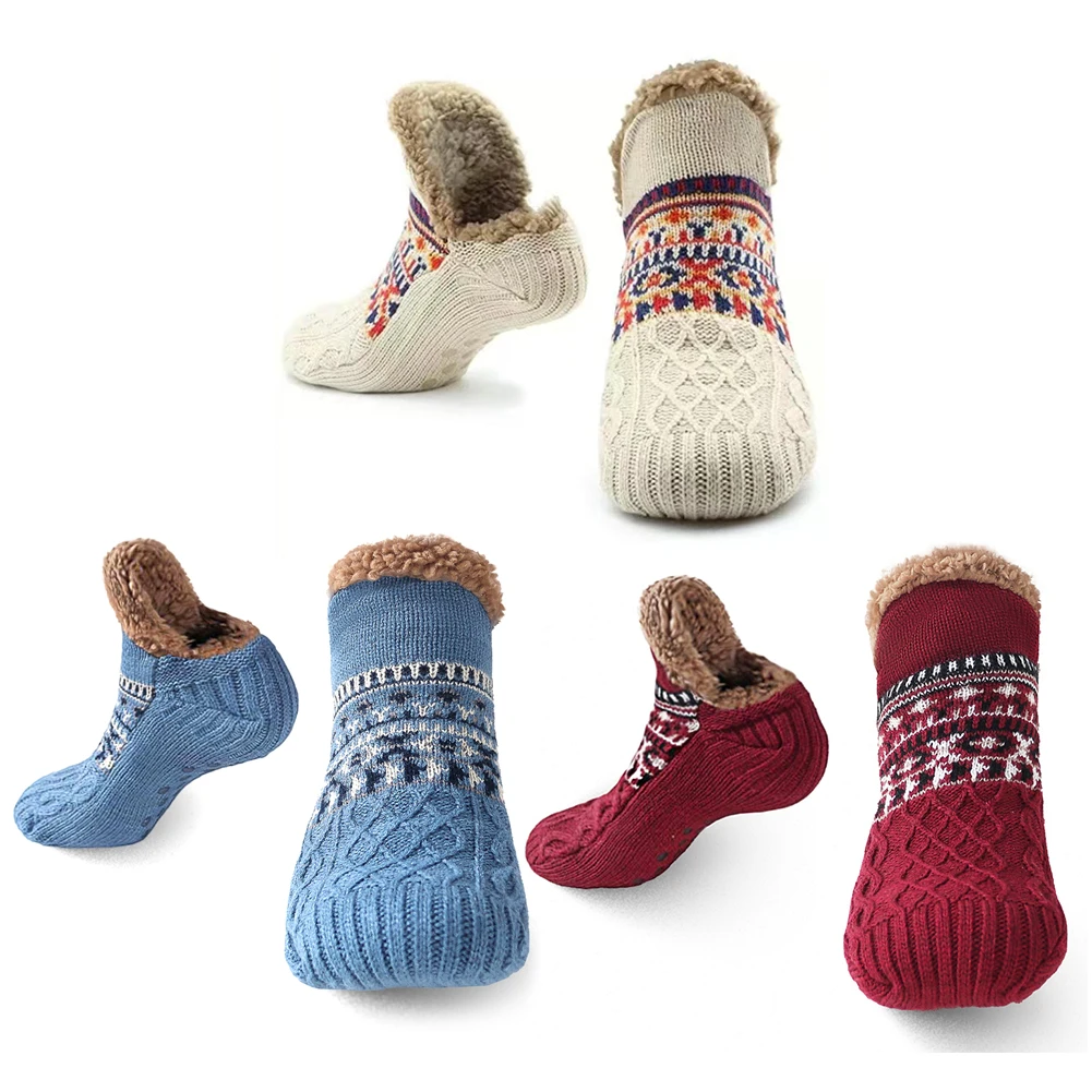 Men Women Winter Indoor Home Slippers Socks Nonslip Bedroom Sleeping Woolen Warm Sock Thermal Slipper Socks for Christmas Gifts