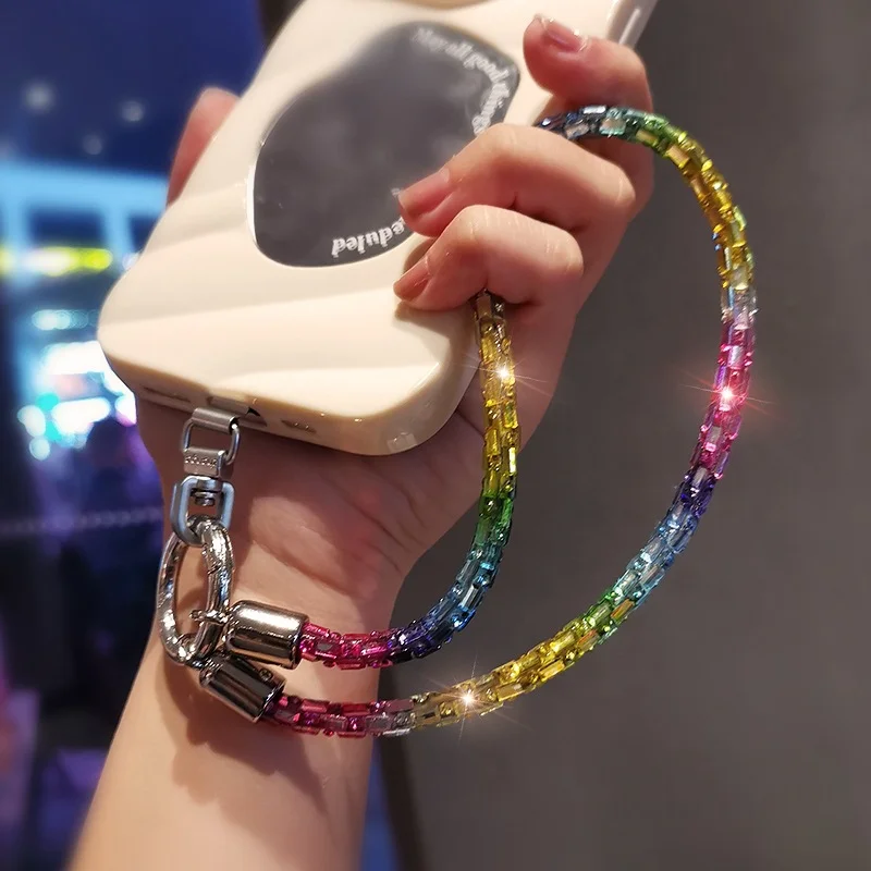 

Bling Crystal Gradient Women Slim Wrist Phone Lanyard 360 Rotatable Luxury Phone Pendant Trendy Bag Accessory Girls Key Chain E7