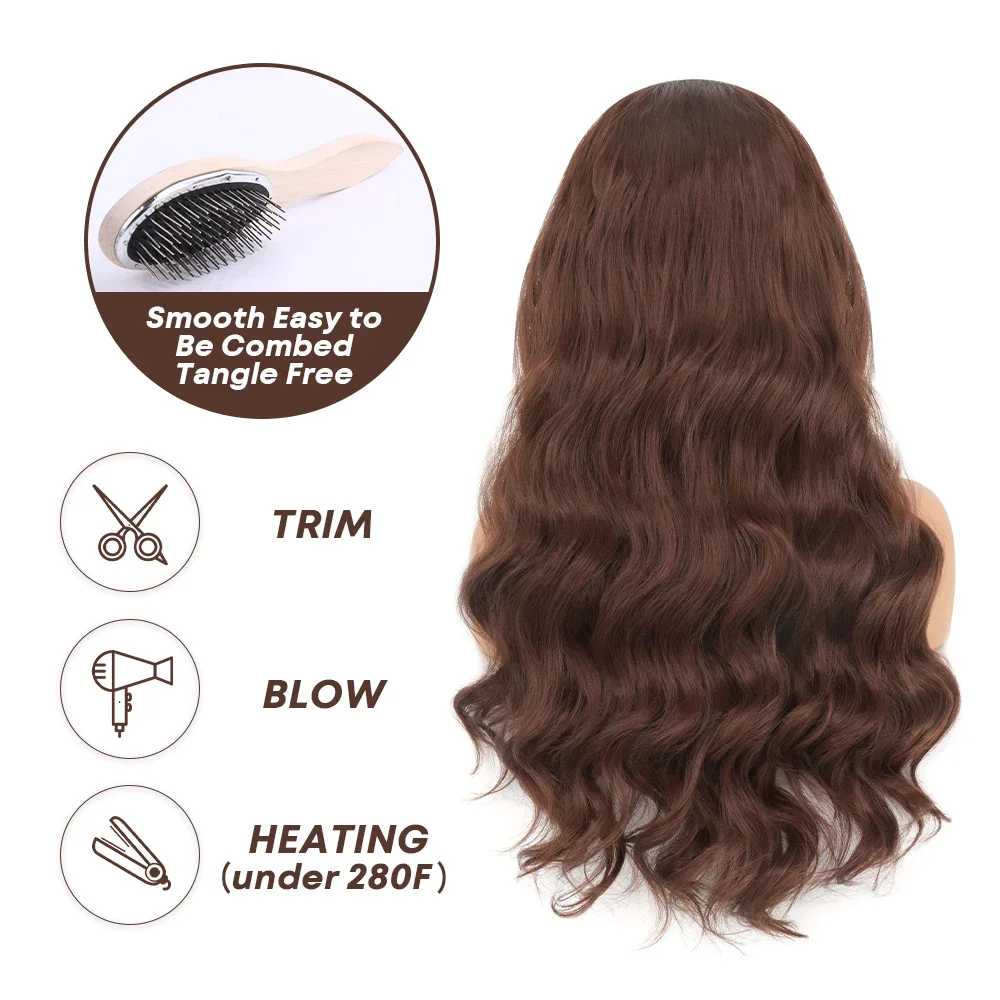 Braune Body Wave Lace Front Perücken synthetische 180% Dichte Body Wave transparente 13x4 Lace Front Perücken für schwarze Frauen vor gezupft