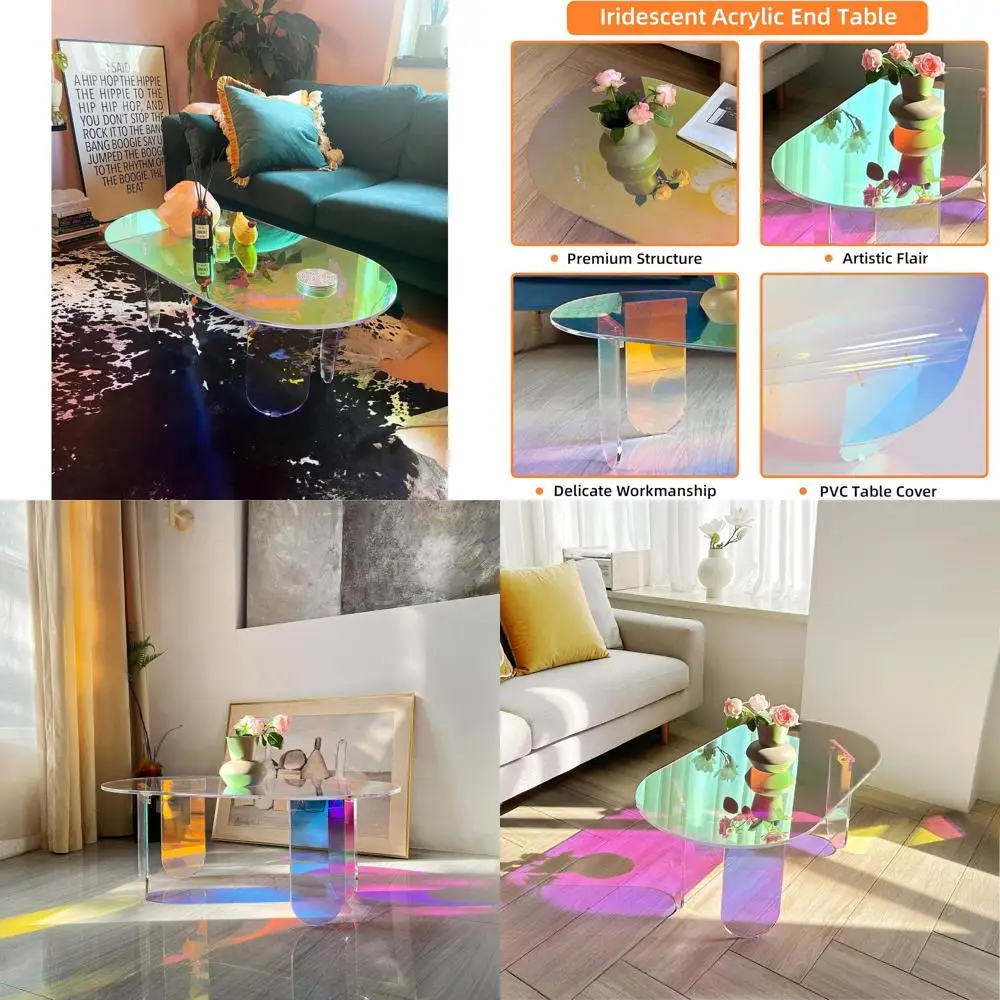

Colorful Iridescent Acrylic Small Coffee Table Set - Clear Accent Stand