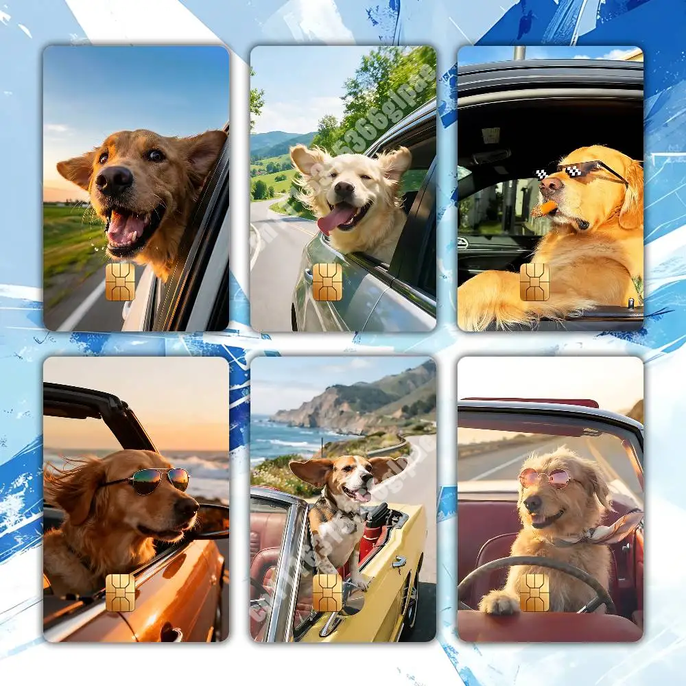 Happy Dog Funny Travel Puppy Car Sticker for NFC ID Card Film Skin Credit Bank Card Creative Upgrade Collection
