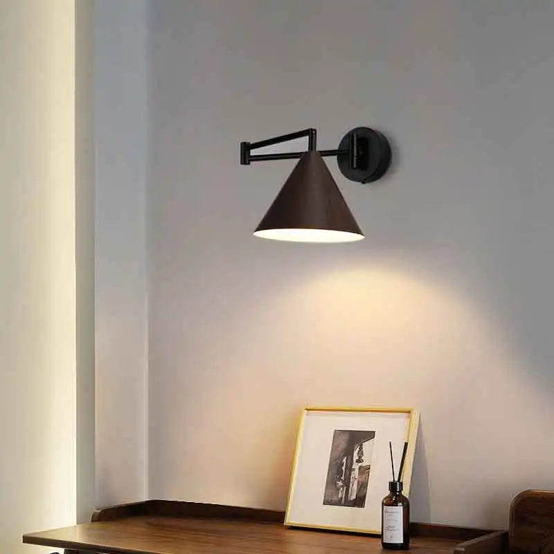 Nordic Wood Grain Rocker Arm Bedside Lamp Extendable Foldable Minimalist Design for Living Room Bedroom - Reading Light
