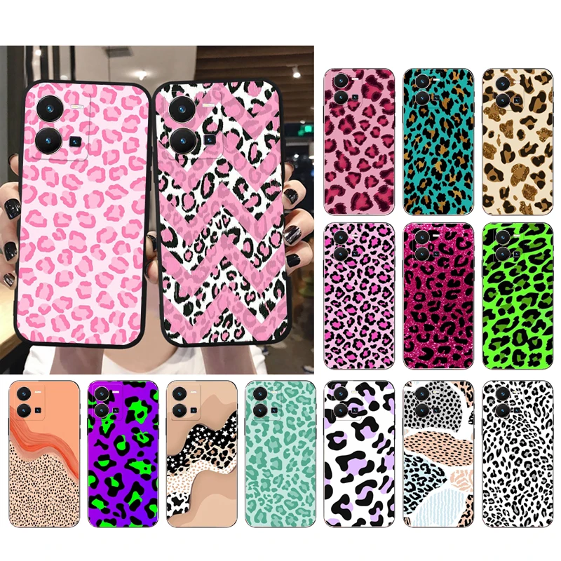 Phone Case For VIVO Y53S Y33S Y11S Y31 Y21 Y70 Y20 Y21S Y72 Y55 Y76 Y51 Y01 V23E V21 V23 V21E Colorful Pink Leopard Print Case