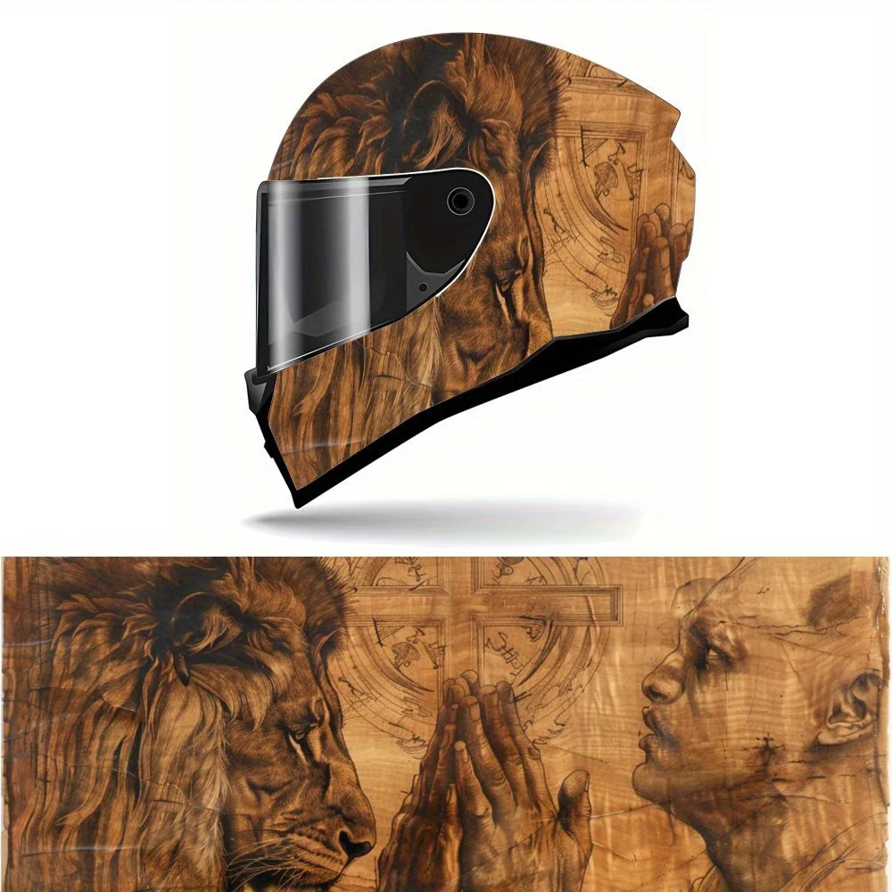 

Artistic Lion & Monk Motorcycle Helmet Vinyl Wraps Sticker, Personalized Helmet Decoration, Waterproof Self-adhesive Helmet Prot