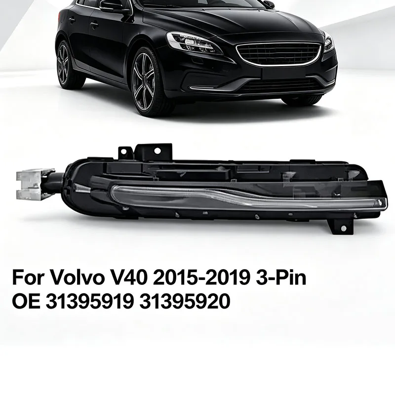 LED Daytime Running Light DRL 3-Pin Connector For Volvo V40 2015-2019 Front Bumper Driving Lamp OE 31395919 31395920