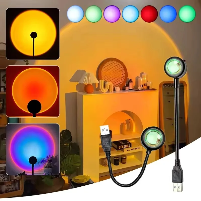 Mini Sunset Light Projector Lamp Multi-Angle Rotatable Head Photography Video Background Creative Photography Background Tool