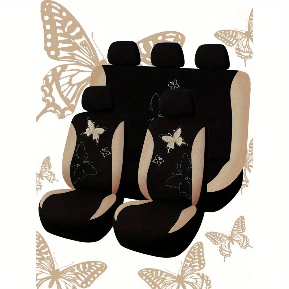 

Full Collection of Butterfly-Themed Car Seat Covers, Stylish Universal Protectors for Front And Rear Seats, Package Contains 5 Headrest Covers, 2 Front Seat Covers, 1 Split Back Seat Cover, And 1 Solid Bottom Back Seat Cover
