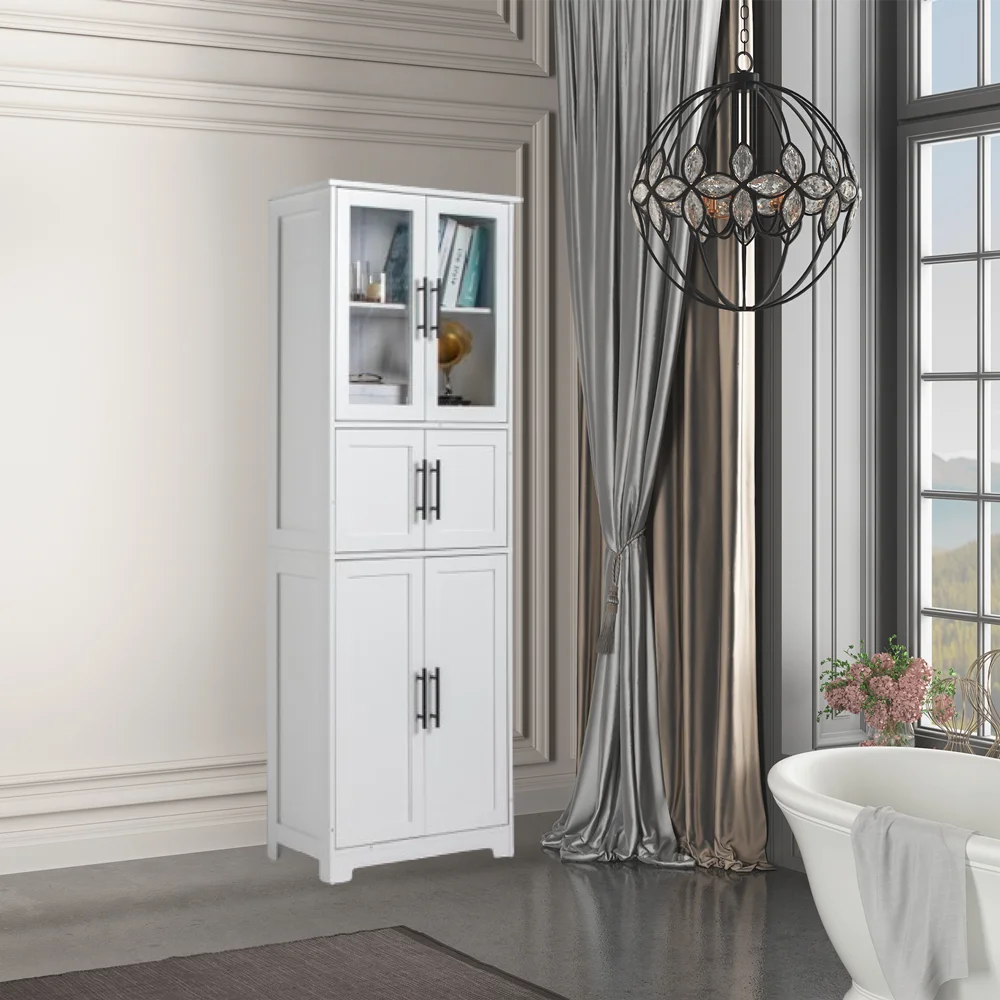 [FCH] Storage Bathroom Cabinet, 6-Door Bathroom High Cabinet, white