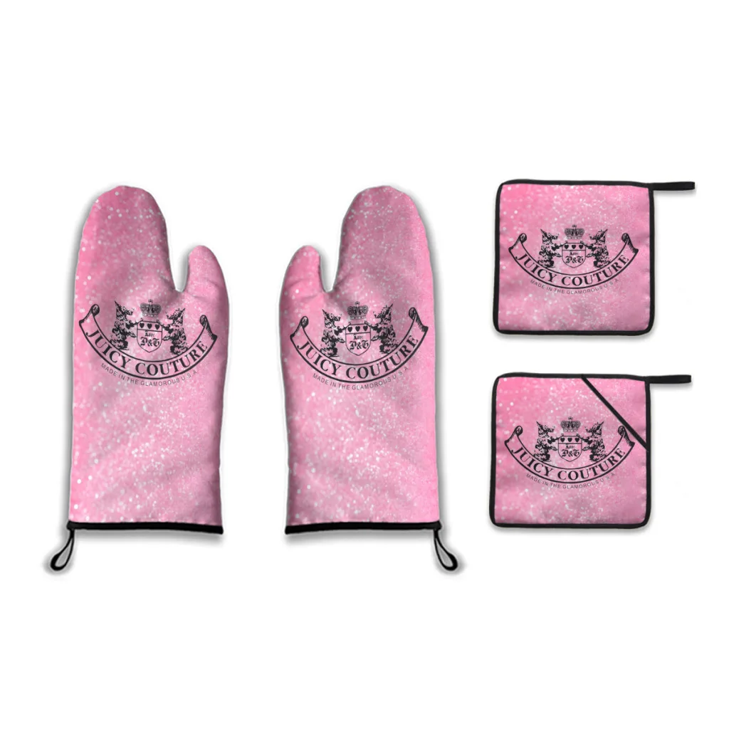 

Hot-Sale-Like-Juicy-Couture-Style 2pcs Gloves Thickened Insulation Gloves 2pc insulation pad Oven Gloves Kitchen Baking Tools