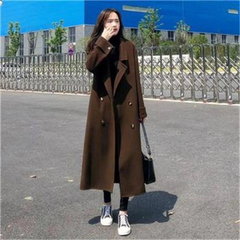 2022 Autumn And Winter New Korean Version Loose Suit Collar Fashion All-match Double-breasted Knee-length Woolen Coat Women