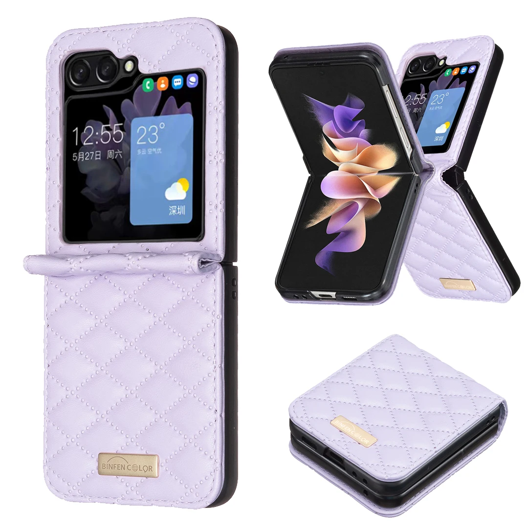 10pcs Diamond Grid Wallet PU Leather TPU Phone Cases Case For Samsung Galaxy Z Flip 6 5 4 Fold