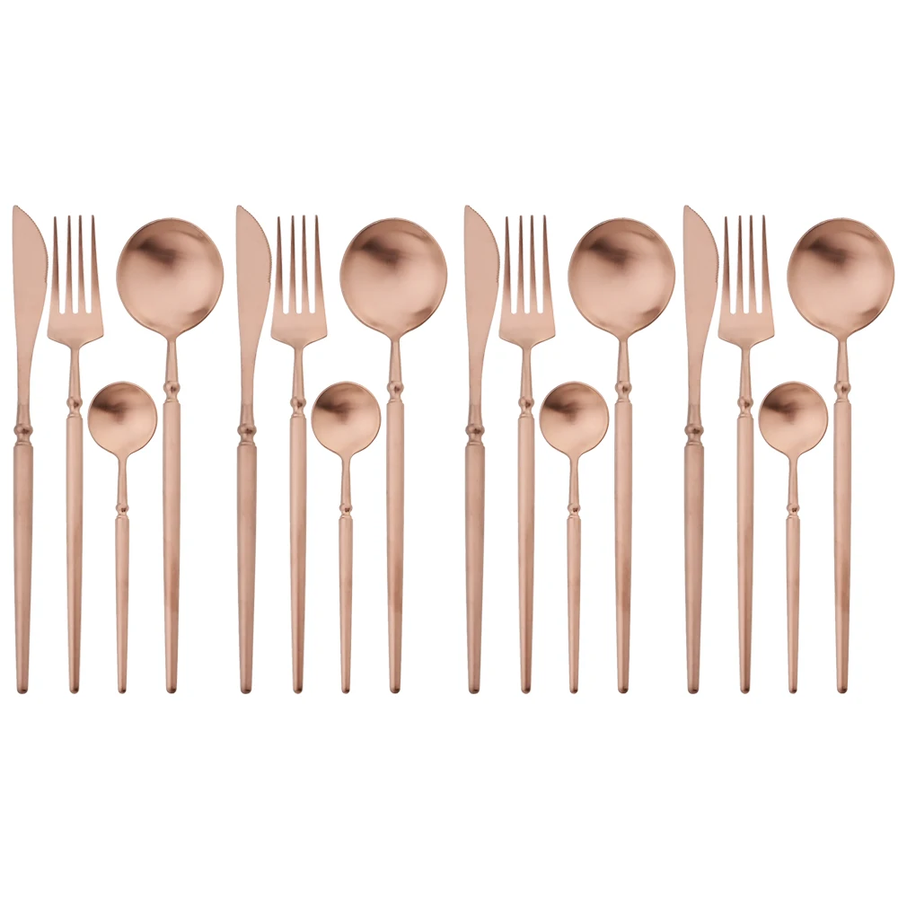 

Drmfiy Luxury Western Dinnerware 16Pcs Cutlery Set Rose Matter Tableware Stainless Steel Flatware Dinner Knife Fork Spoon Set