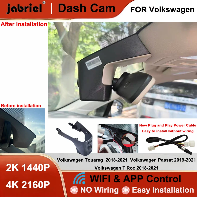 Caméra embarquée Jabriel 4K Wifi Plug and Play pour Volkswagen Touareg Passat T-Roc pour VW Touareg Passat T-Roc 2018-2021