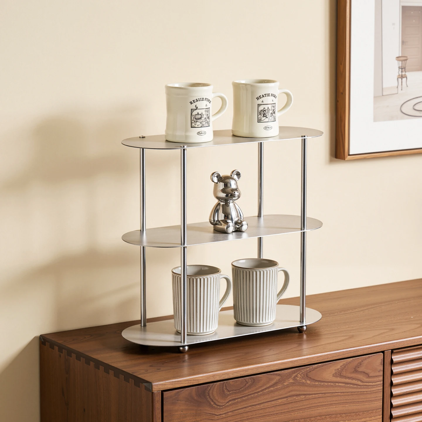 Stainless Steel Multifunctional Storage Rack, Simple Cup Holder, Easy Assembly, Cosmetics Storage Rack, Display Rack, Bedroom Bedside Table