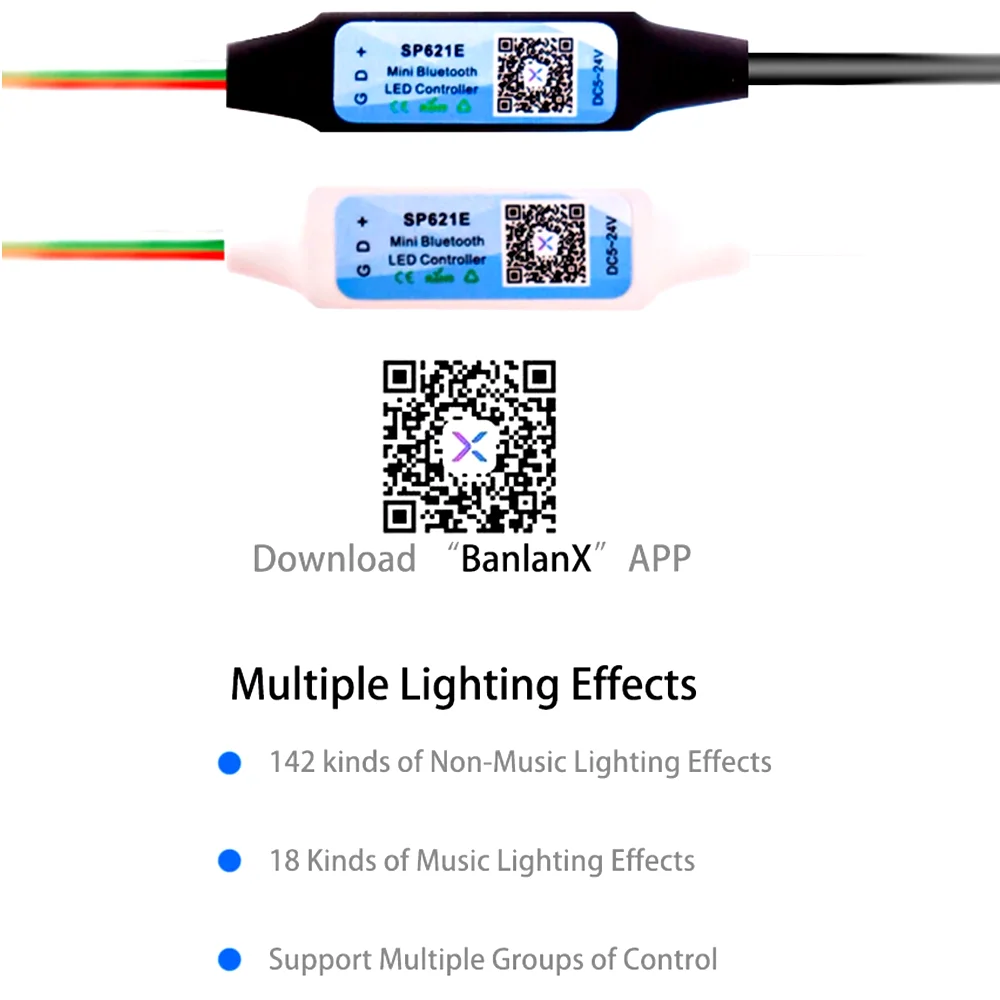 DC5-24V Bluetooth SP621E controller+IR38 key remote control LED controller APP controls WS2811 WS2812B pixel light strip