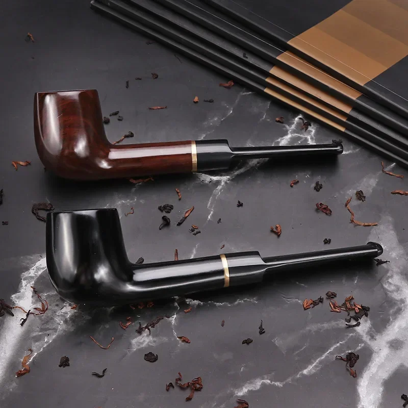 Ebony Wood Pipe with Filter, Smoking Pipe, Chinese Style, Tobacco Pipe with 10 Tools, Handmade Bent Smoke Tool, 9mm