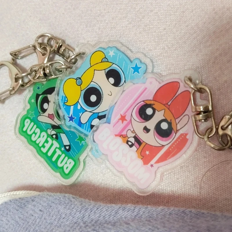 Powerpuff Girls Keychain Buttercup Blossom Kawaii Pendant Anime Doll Bubbles Cartoon Backpack Charm Toy Figurine Holiday Gift - view 5