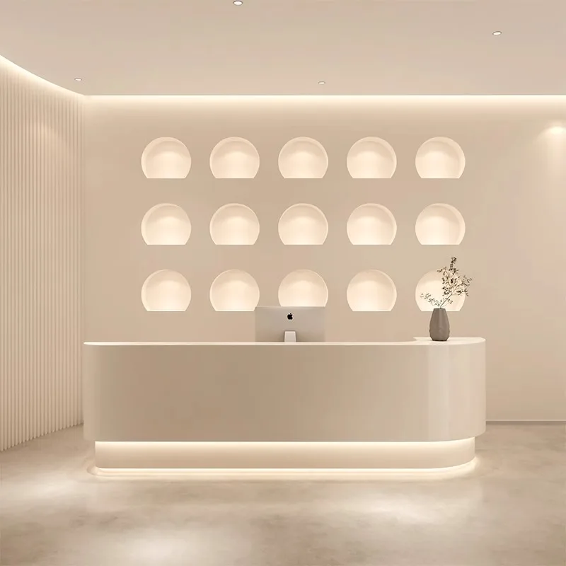 * L Modern Minimalist Dental Arc Lacquered Bar Counter Desk for Company Hospital Beauty Salon Reception Cashier M