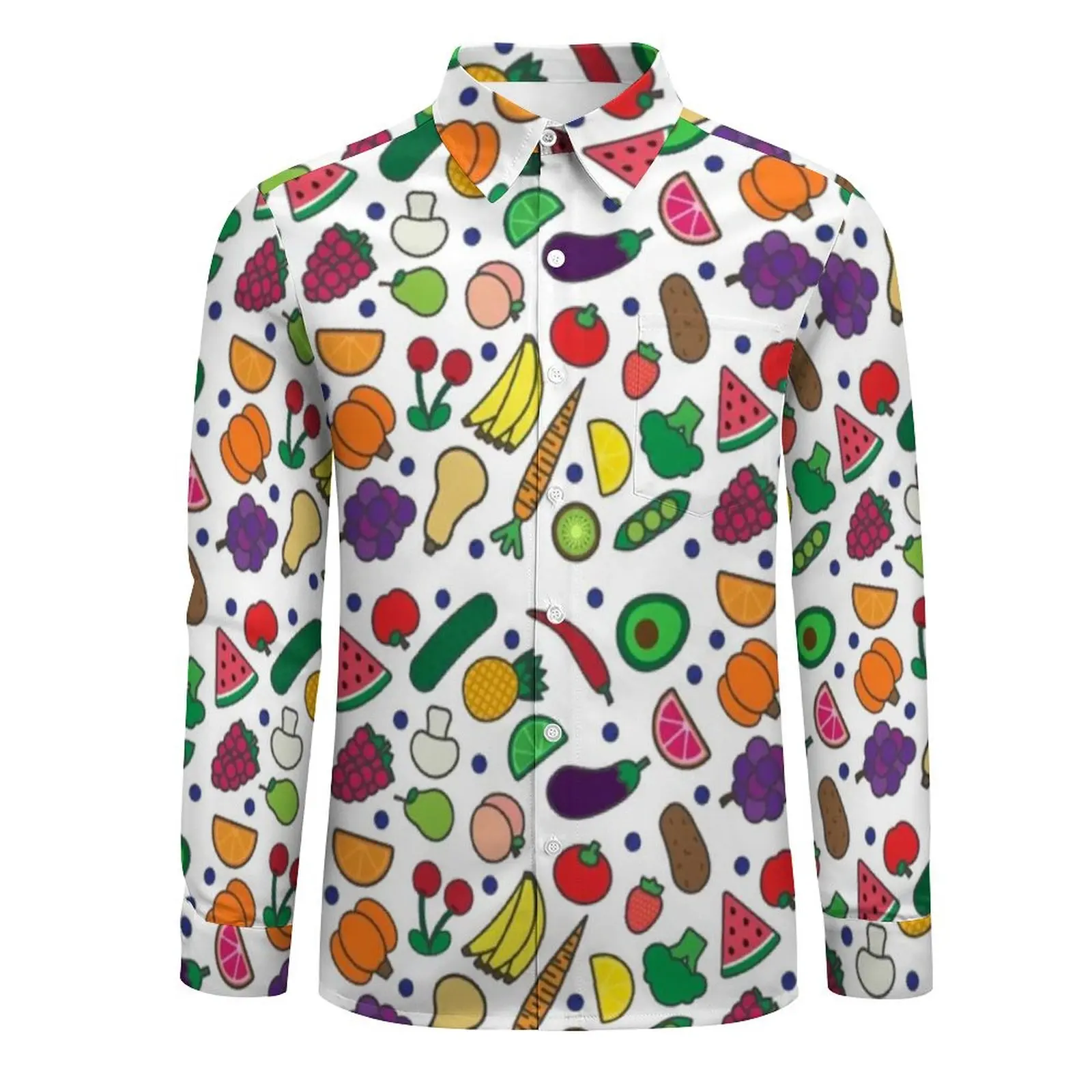 Fruit And Veggie Casual Shirts Avocado Print Vintage Shirt Spring Y2K Street Oversized Blouse Men Long Sleeve Graphic Tops Gift