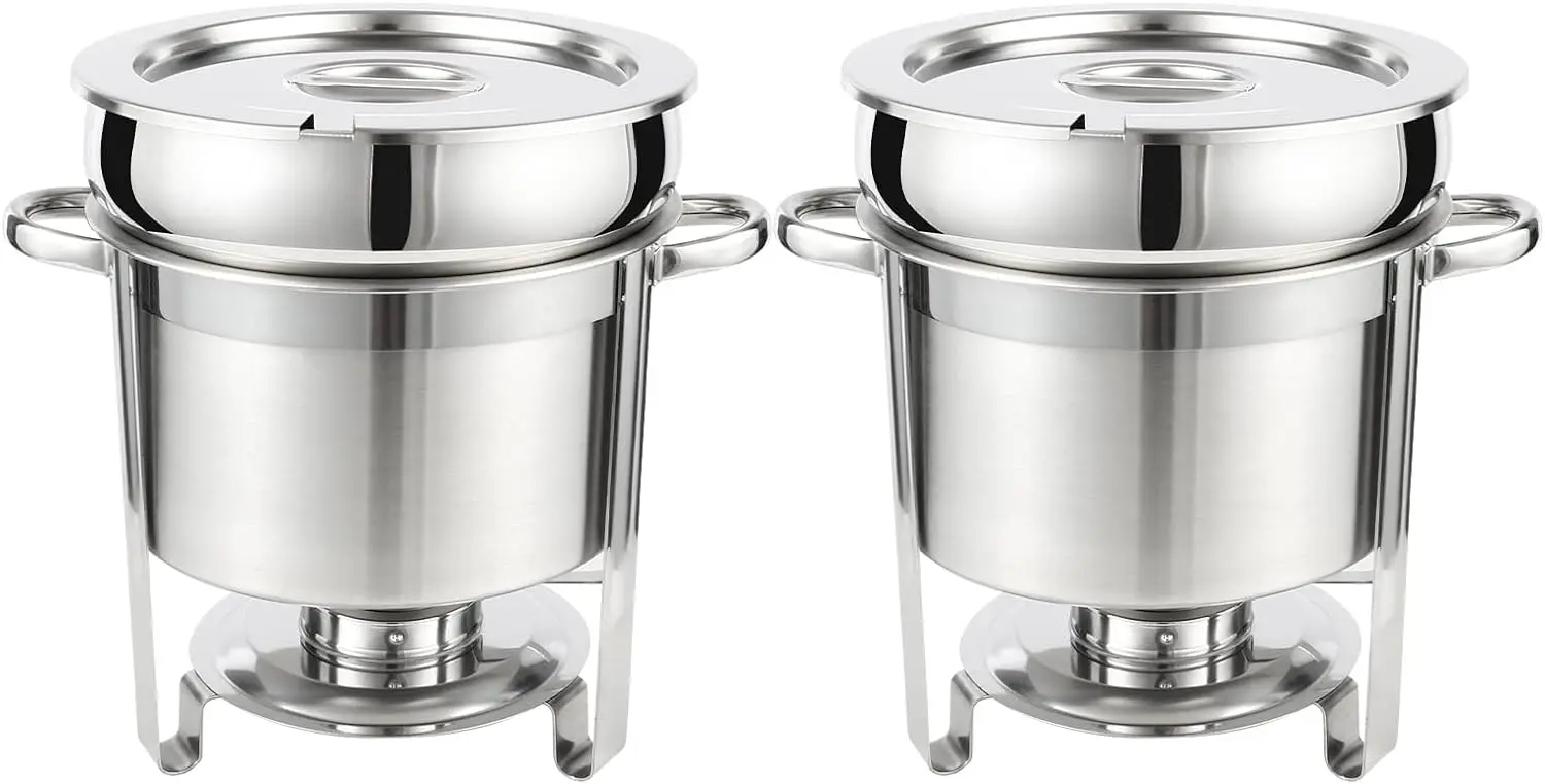 Restlrious Soup Chafer 11 QT Stainless Steel Round Soup Warmer, Large Marmite Soup Chafer with Pot Lid and Fuel Holder, for Cate