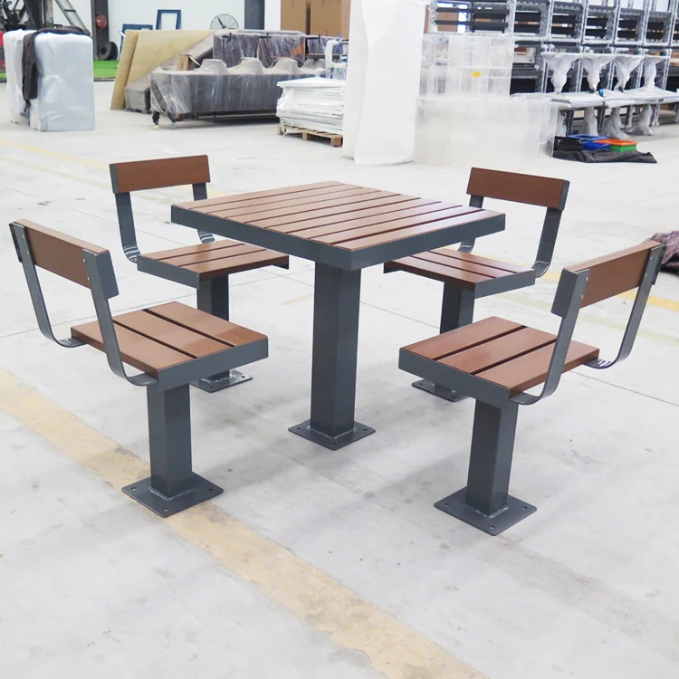 Steel Patio 4 Seats Park Bench Restaurant Metal Outdoor Dinner Table and Chair Set Teak Wooden Garden Benches Outside Furniture