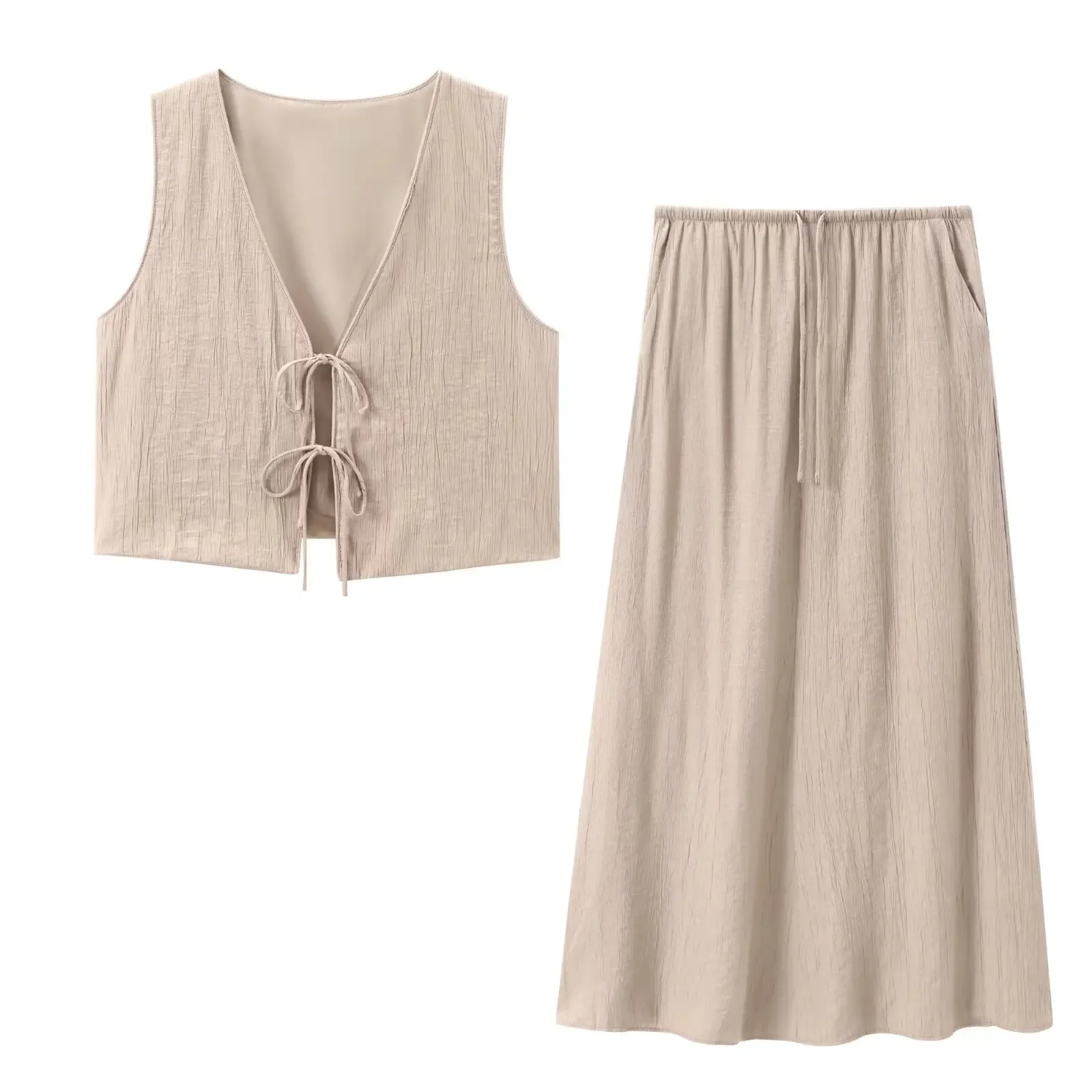 

Женский 2023, новый хлопковый льняной жилет с бантом и V-образным вырезом, без рукавов, женская верхняя одежда 4M0110