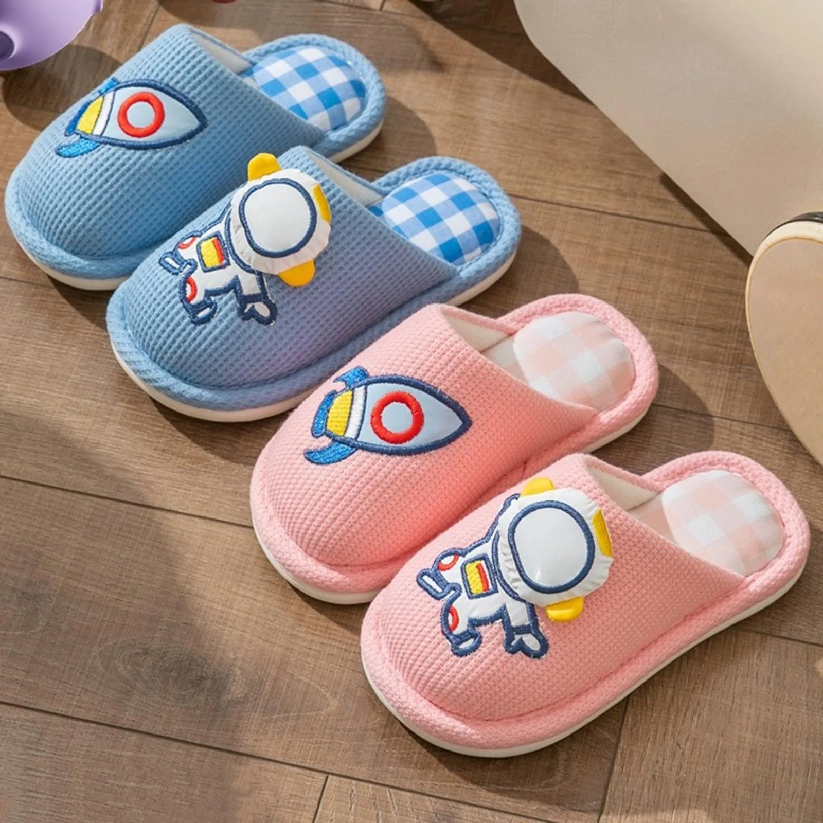 2-10Years Old Kids Cartoon Linen Slippers for Children Four Seasons Home Wear Silent Cotton Linen Cloth Sweat-absorbing Slippers