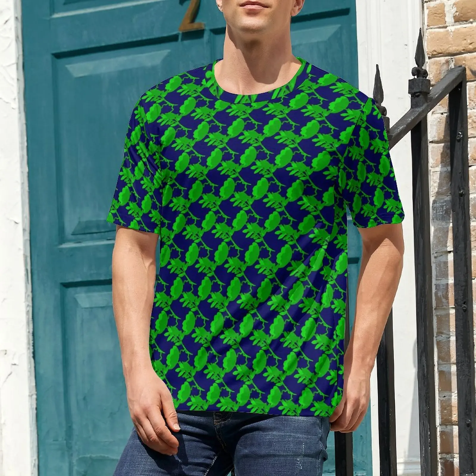 Man Plants Print T-Shirt Green Leaves Trending T-Shirts Short Sleeves Design Tops Cheap Summer Streetwear Oversized Top Tees