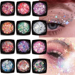 12colors Eyeshadow Glitter Cream Gel Mermaid Sequins Face Hair Body Glitter Gel Loose Sequins for Festival Party Makeup Makeup*1