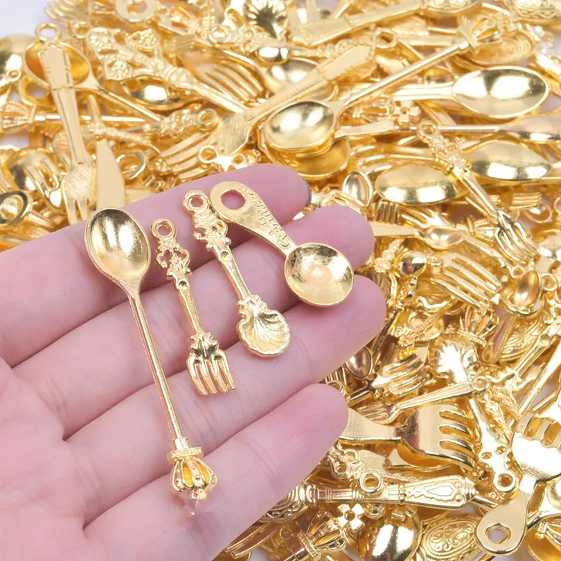 20/30Pcs Mix Styles Tableware Cooking Kitchen Tool Charms Jewelry Supplies Spoon Fork Pendant Diy Vintage Necklaces Bracelet