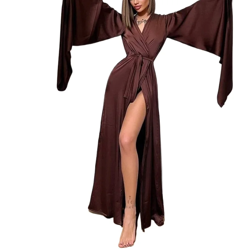Europe America Cross-comfort Split-ended Robe, Casual Temperament, Home Women's Pajamas