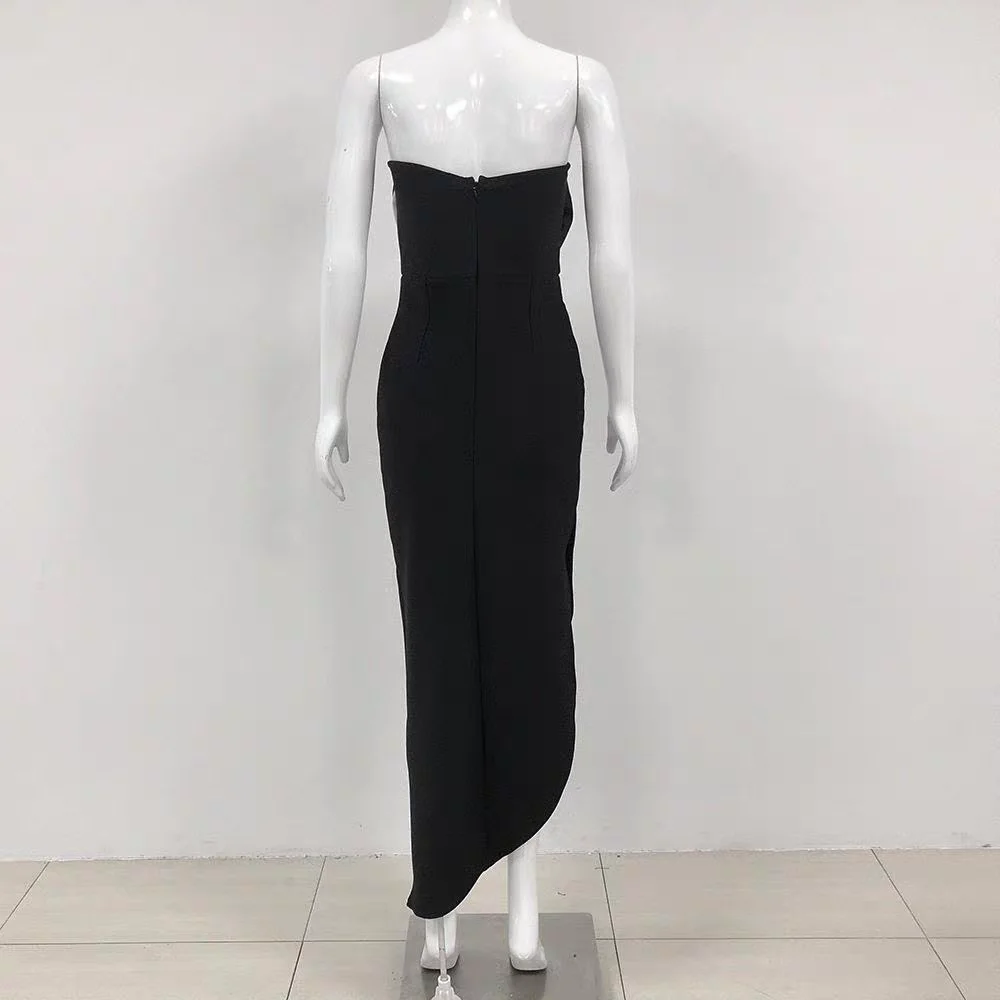 Customized Evening Dress Strapless 3D Black White Rose Sculpted Bust High Side Slit Contrast Draped Floor Length Avant-Garde