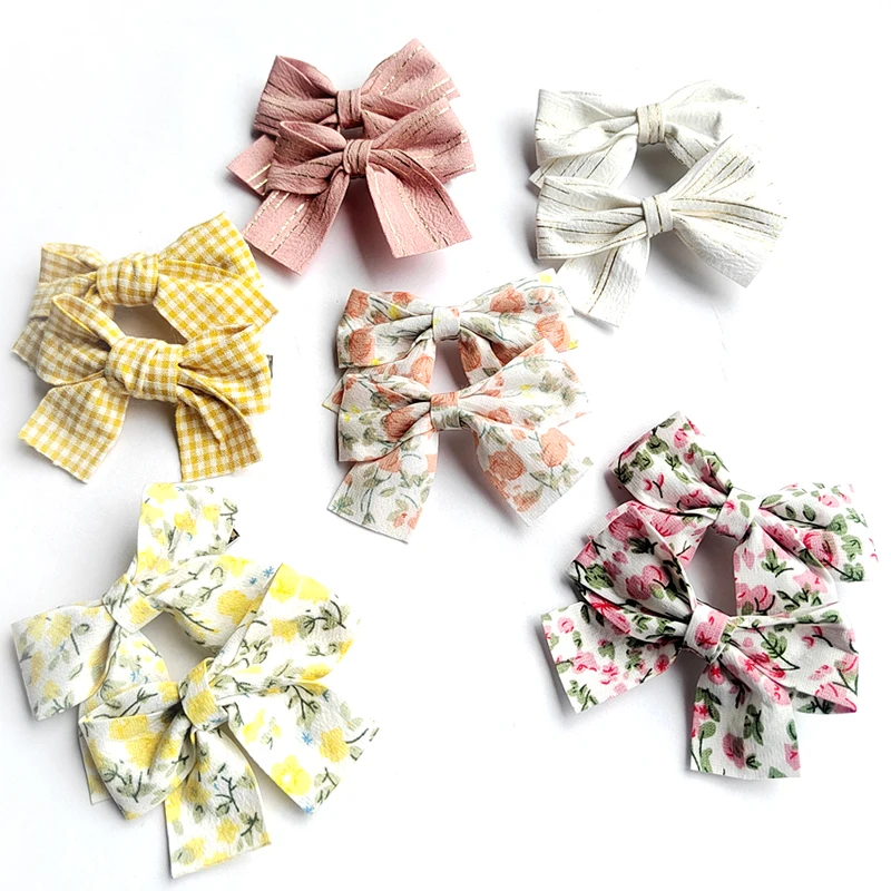 2Pcs/Set Floral Hair Clip Set Girl Cute Bow Flower Headwear Kids Lattice Hairpin Headband Hair Band Child Hair Accessories