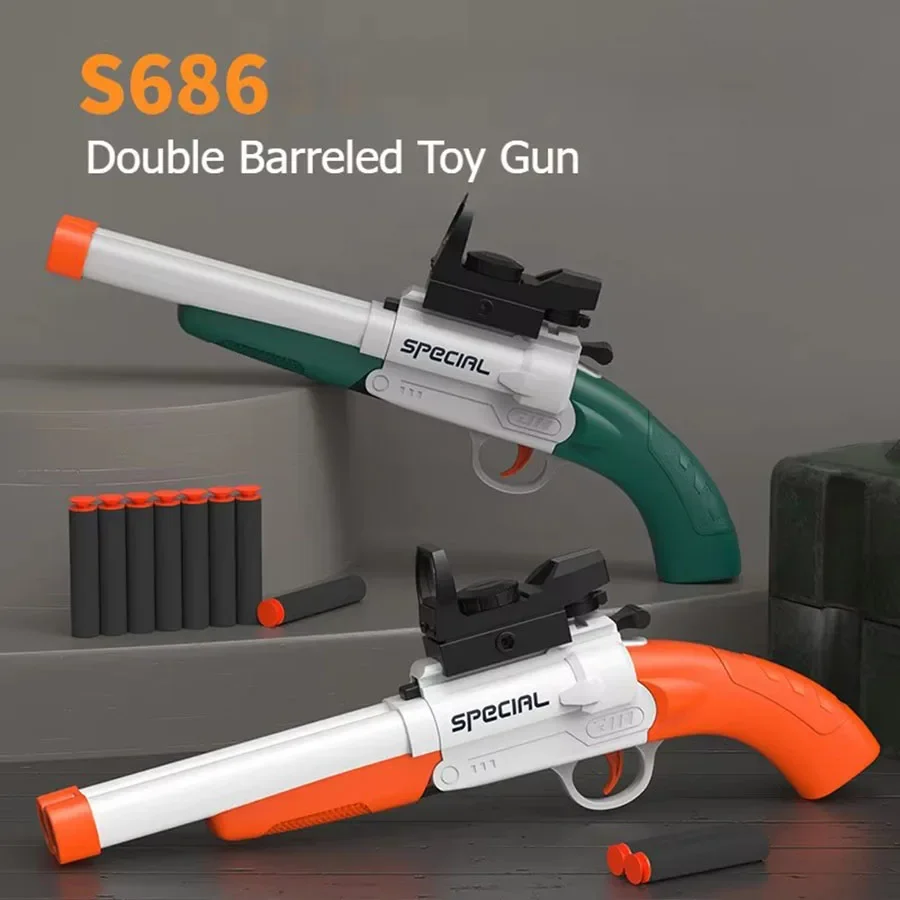 S686 Double-barreled Manual Soft Bullet Toy Guns Foam Dart Blaster Plastic Safe Shooting Model Toys for Boys Kids Children Games