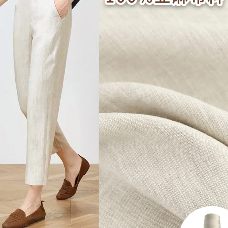 

Pure Linen Fabric Ramie Spring/Summer Thin Casual Business Suit and Dress Wide Leg Pants Shirt Stone Washed Ethnic Style