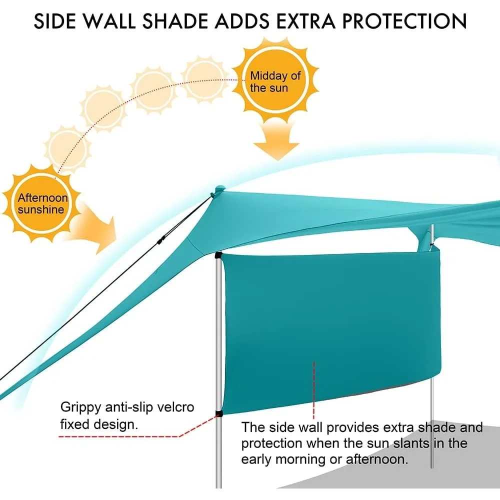 مظلة شاطئ 10 × 10 أقدام مع جوانب، ارتفاع 6.6 قدم، حماية من أشعة الشمس بعامل حماية من أشعة الشمس 50+، مقاومة للرياح والماء، كاملة مع غيلاينز