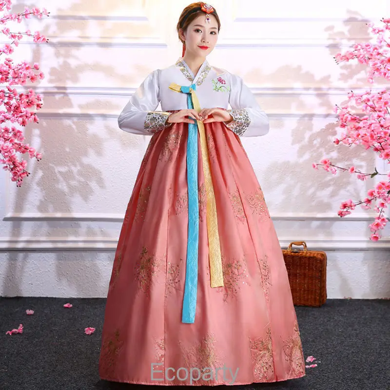 New Traditional Korean Clothing For Women 2pcs Flower Printed Improve Hanbok Dress Stage Show Costume Party Wear For Female