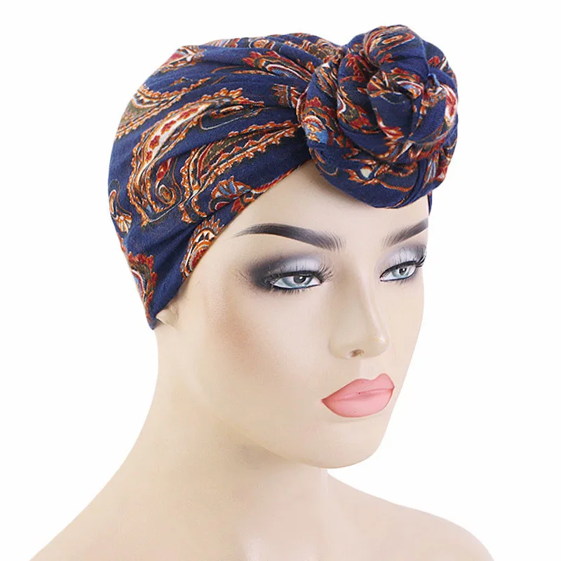 

Bandana WomeMuslim Hijab Ethnic Printed Turban Chemo Caps Twist Knot Cancer Bonnet Indian Headwrap Scarf Beanies Headband Mujer