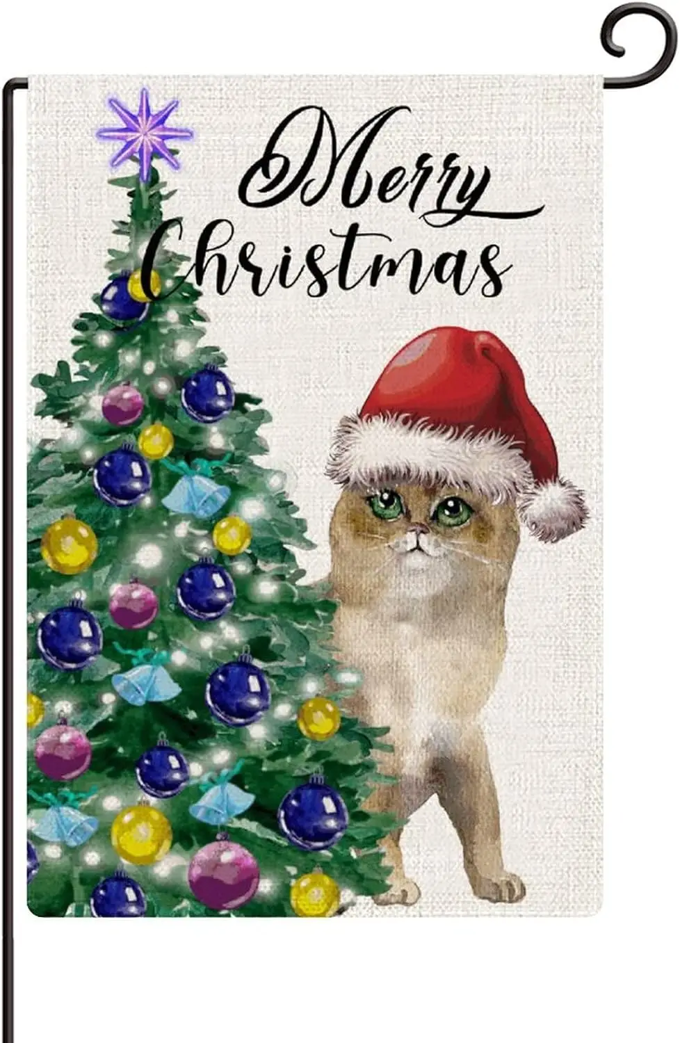 Meowy Christmas Cat Garden Flag Christmas Tree Yard Flag Holiday Xmas 12x18in Double Sided Burlap Colorful Merry Chritmas Yard F