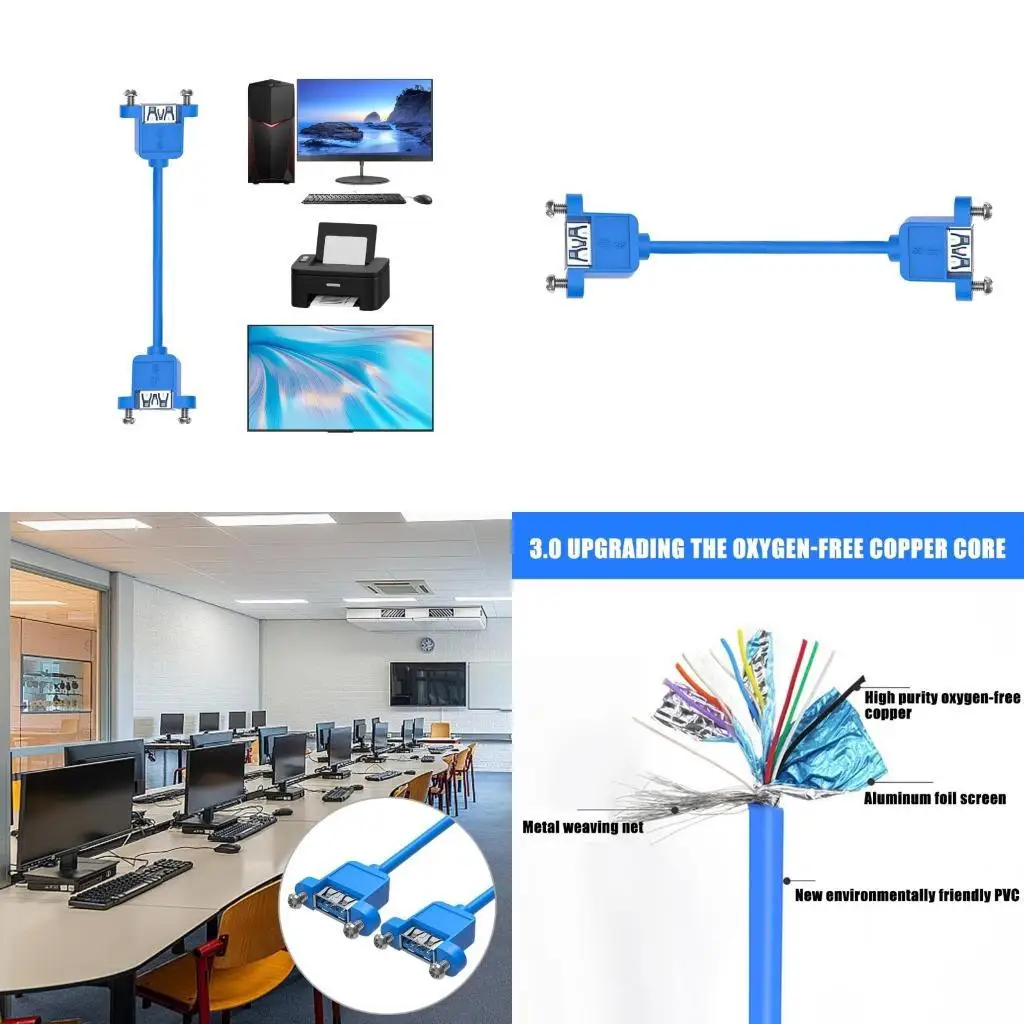

652F High Speed USB Data Transfer Cable with Mounting Ear, Multi Length 30cm to 150cm for PC, Printer, Mouse, Keyboards